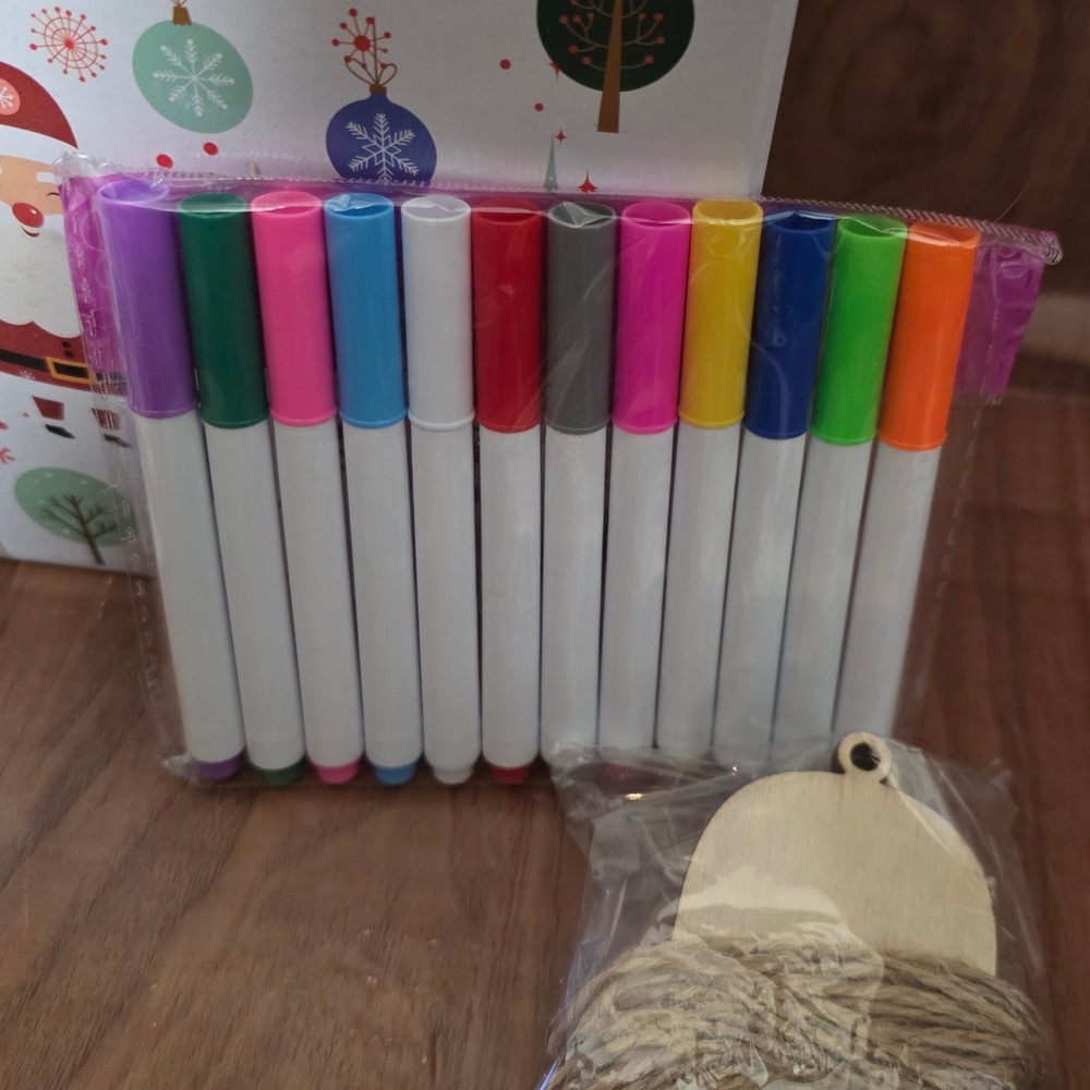 3 Otters 100pcs DIY Wood Christmas Ornament Kit Markers Jingle Bells Jute Twine - Picture 5 of 7
